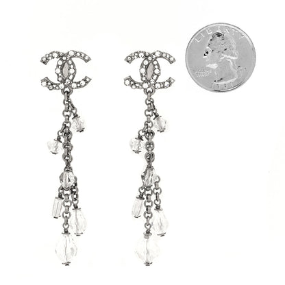 Chanel Crystal CC Dangling Drop Earrings Silver 2 of 4