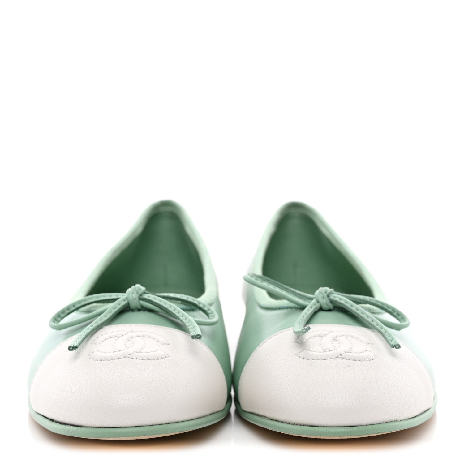 Chanel Lambskin CC Cap Toe Ballerina Flats  36.5 Light Green White 3 of 11