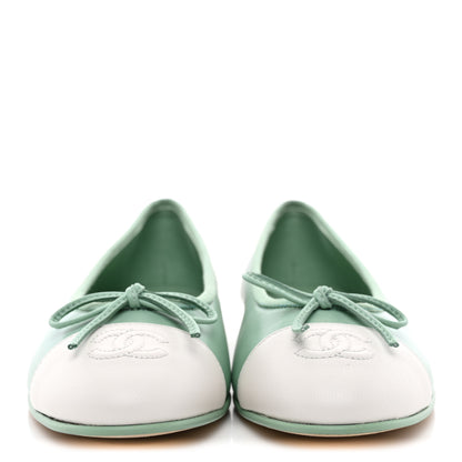 Chanel Lambskin CC Cap Toe Ballerina Flats  36.5 Light Green White 3 of 11