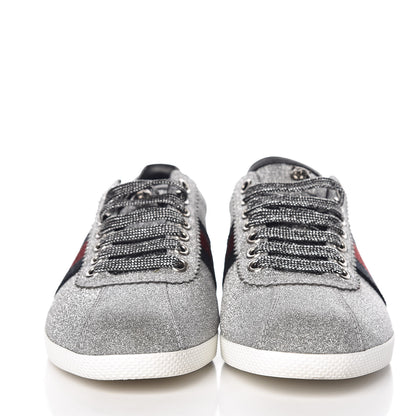 Gucci Glitter Fabric Studded Web Womens Sneakers 36 Silver 2 of 13