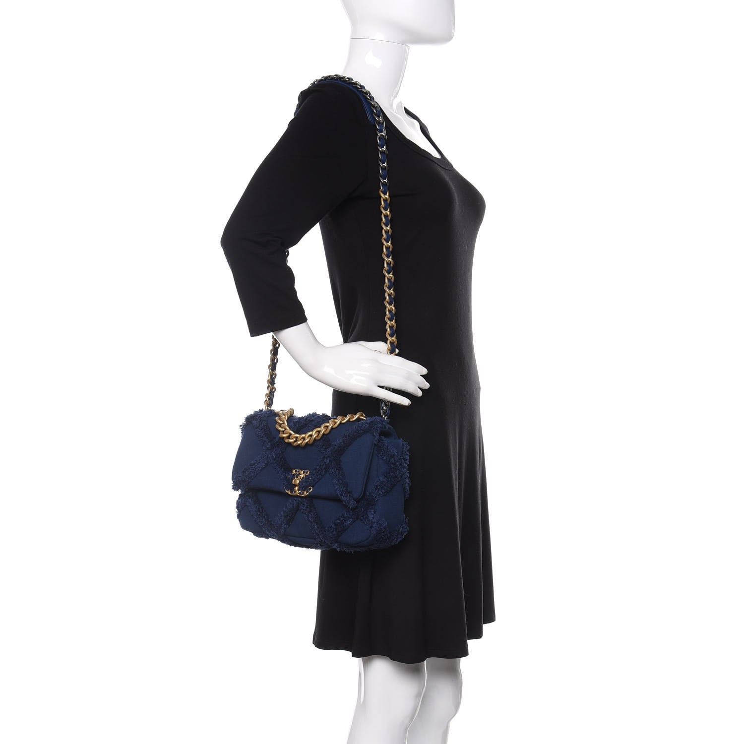 Chanel Cotton Canvas Quilted Medium Chanel 19 Flap Navy Blue 2 of 11