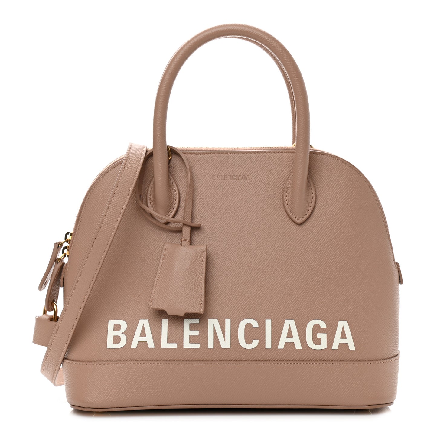 Signature Grained Calfskin Logo S Ville Top Handle Bag Nude Beige White