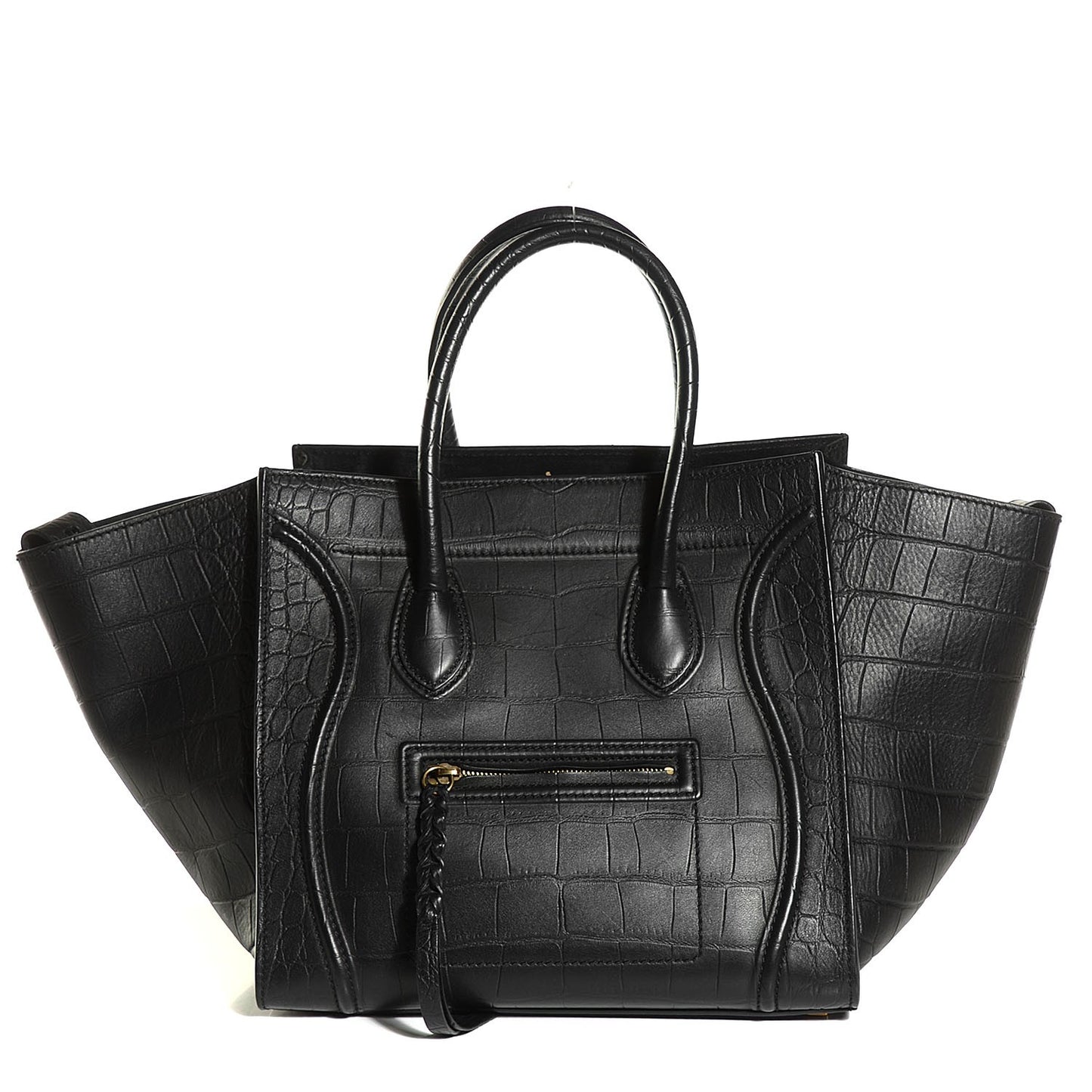Crocodile Embossed Calfskin Medium Phantom Luggage Black