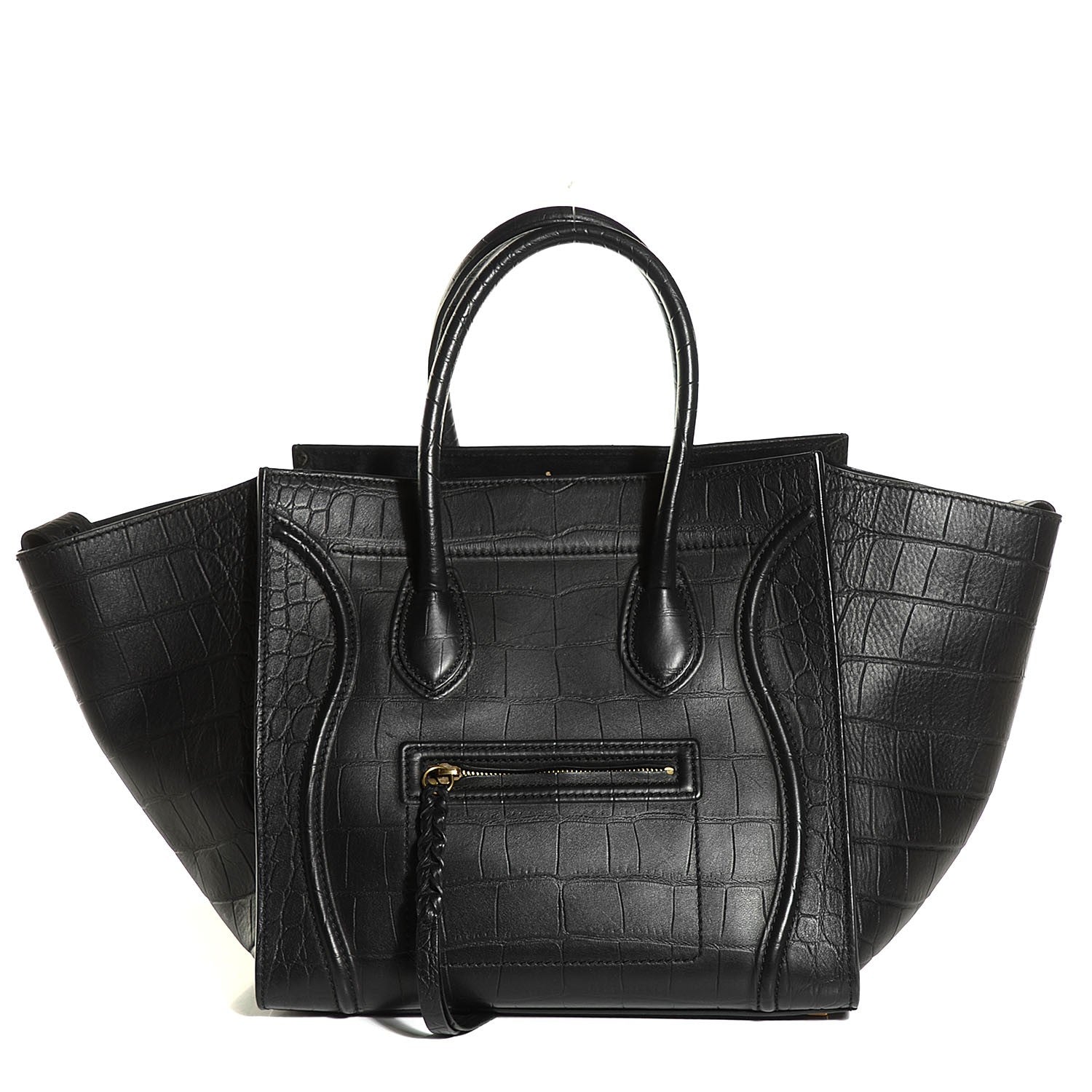 Celine Crocodile Embossed Calfskin Medium Phantom Luggage Black 1 of 7