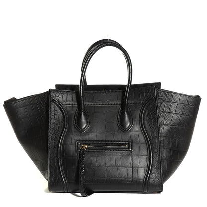 Celine Crocodile Embossed Calfskin Medium Phantom Luggage Black 1 of 7