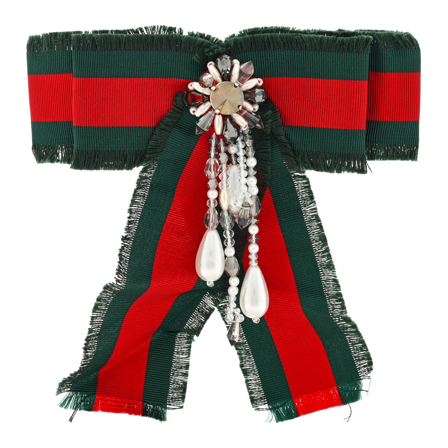 Gucci Ribbon Web Crystal Bow Brooch Red Green 1 of 3