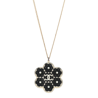 Chanel Resin Pearl Lace CC Necklace Black Gold 1 of 9