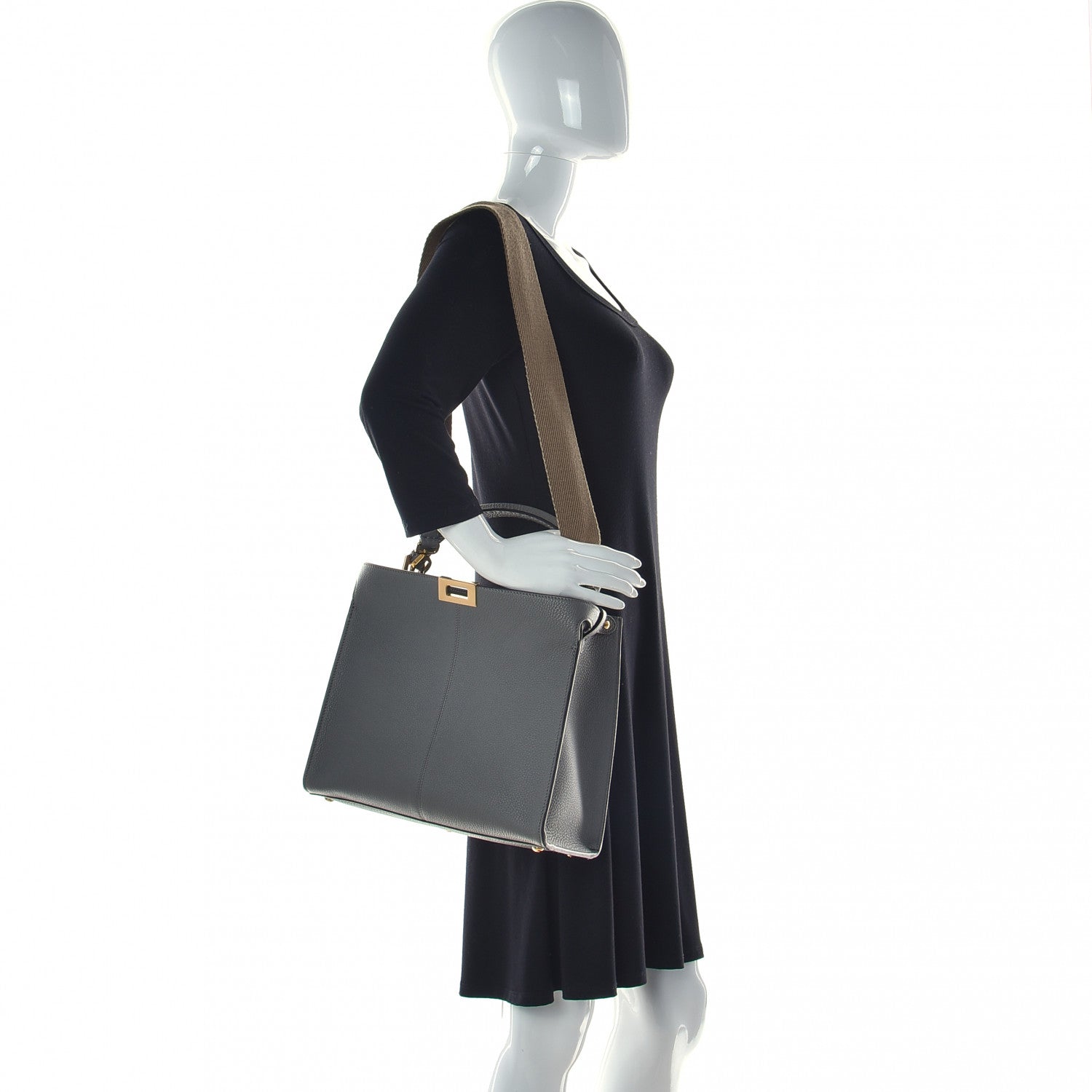 Fendi Cuoio Romano Selleria Bi-Color Medium Peekaboo X-Lite Moon Ghiaia 2 of 9