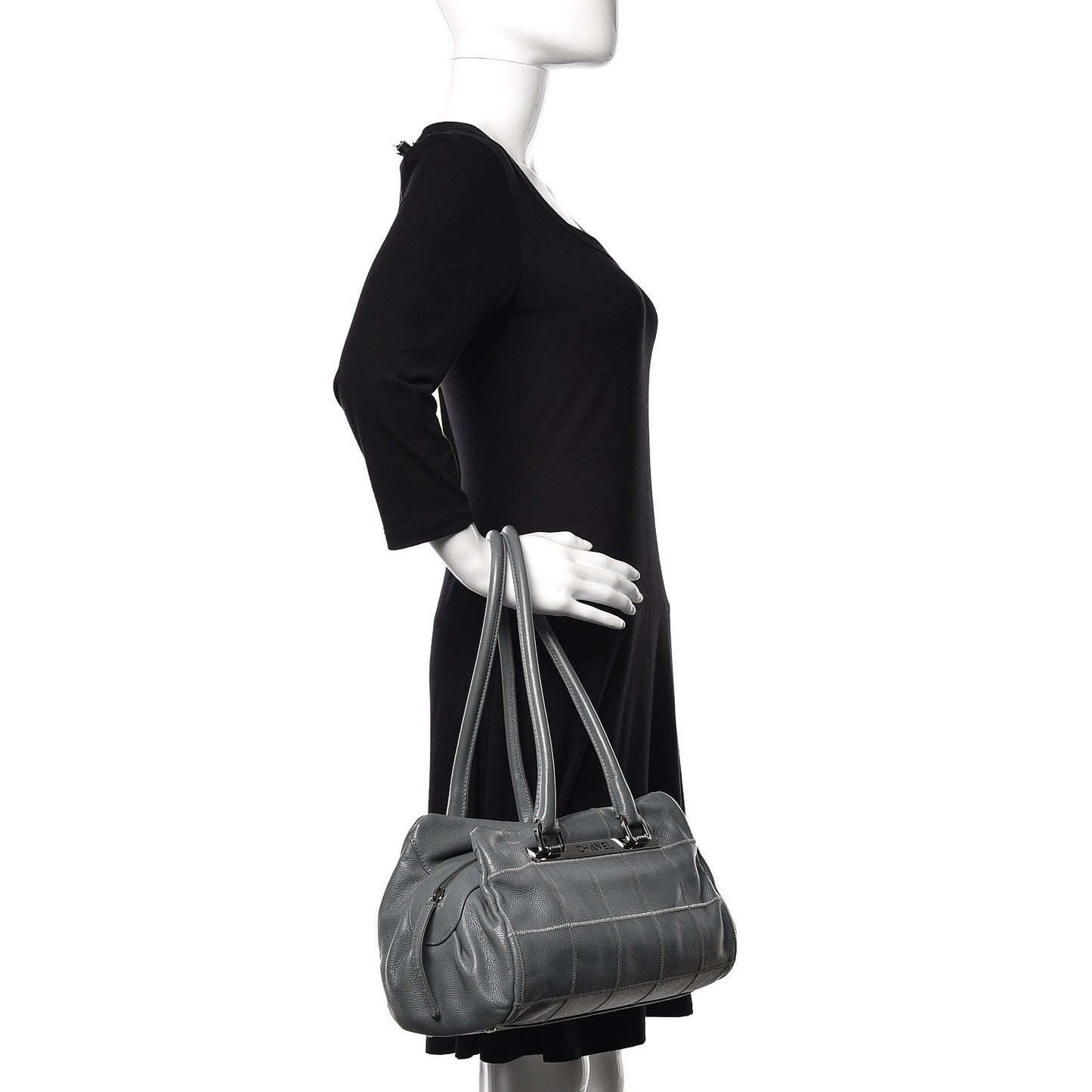 Caviar Square Stitched Medium Tote Grey