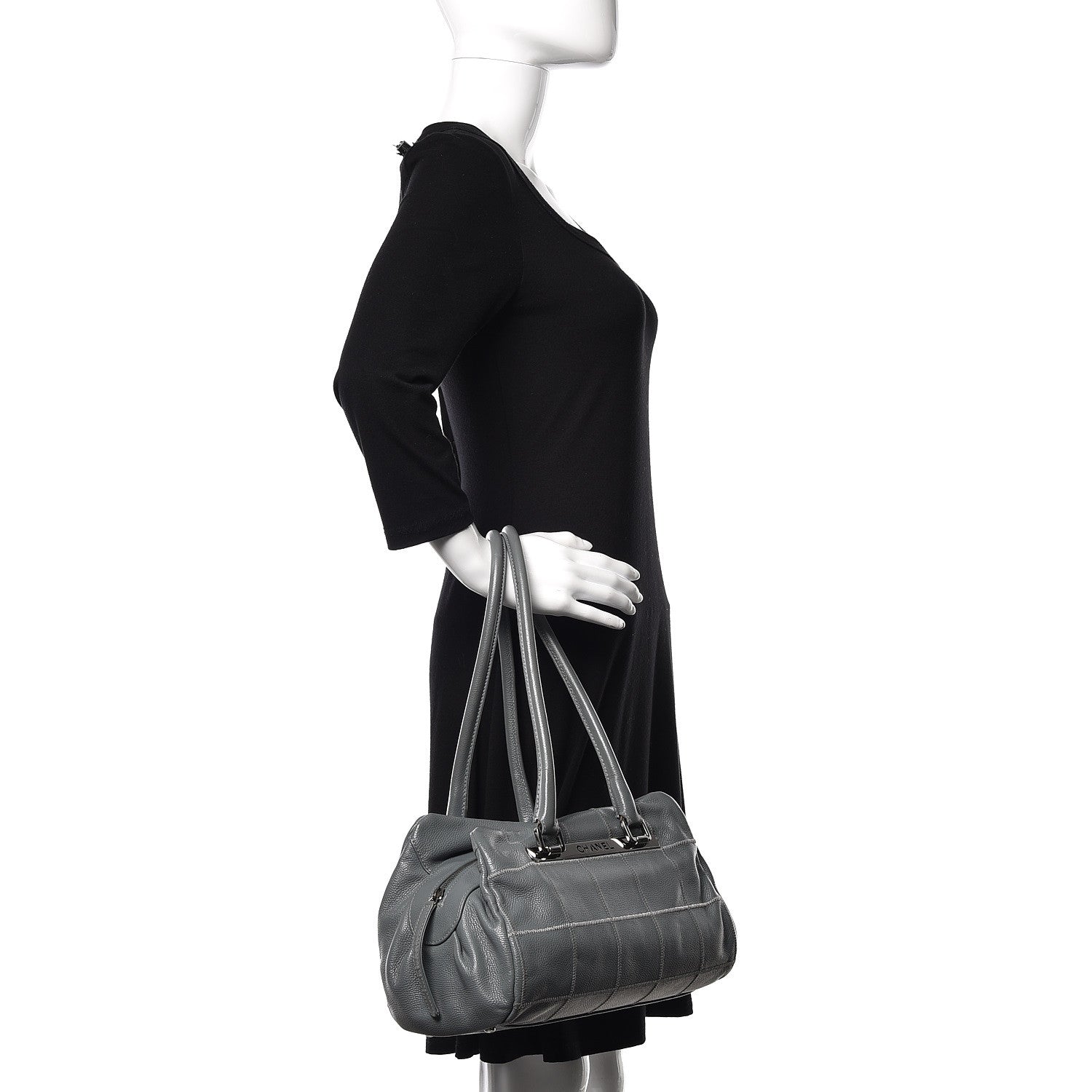 Chanel Caviar Square Stitched Medium Tote Grey 2 of 14
