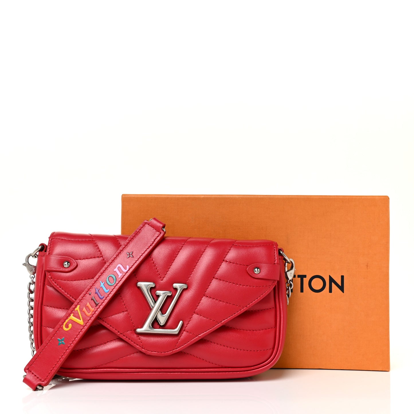 Calfskin New Wave Chain Pochette Scarlet