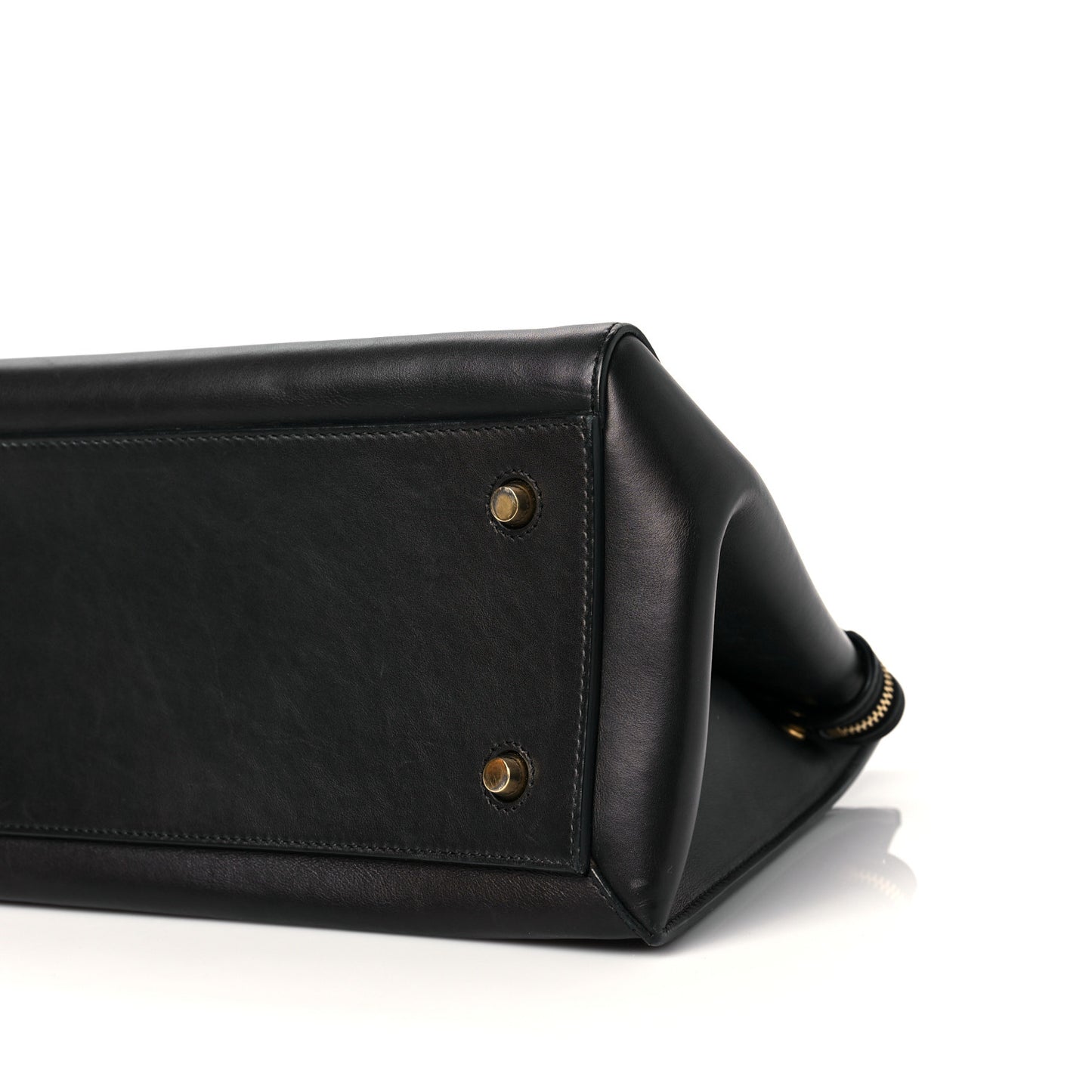 Smooth Calfskin Medium Bi-Color Edge Shoulder Bag Black Navy