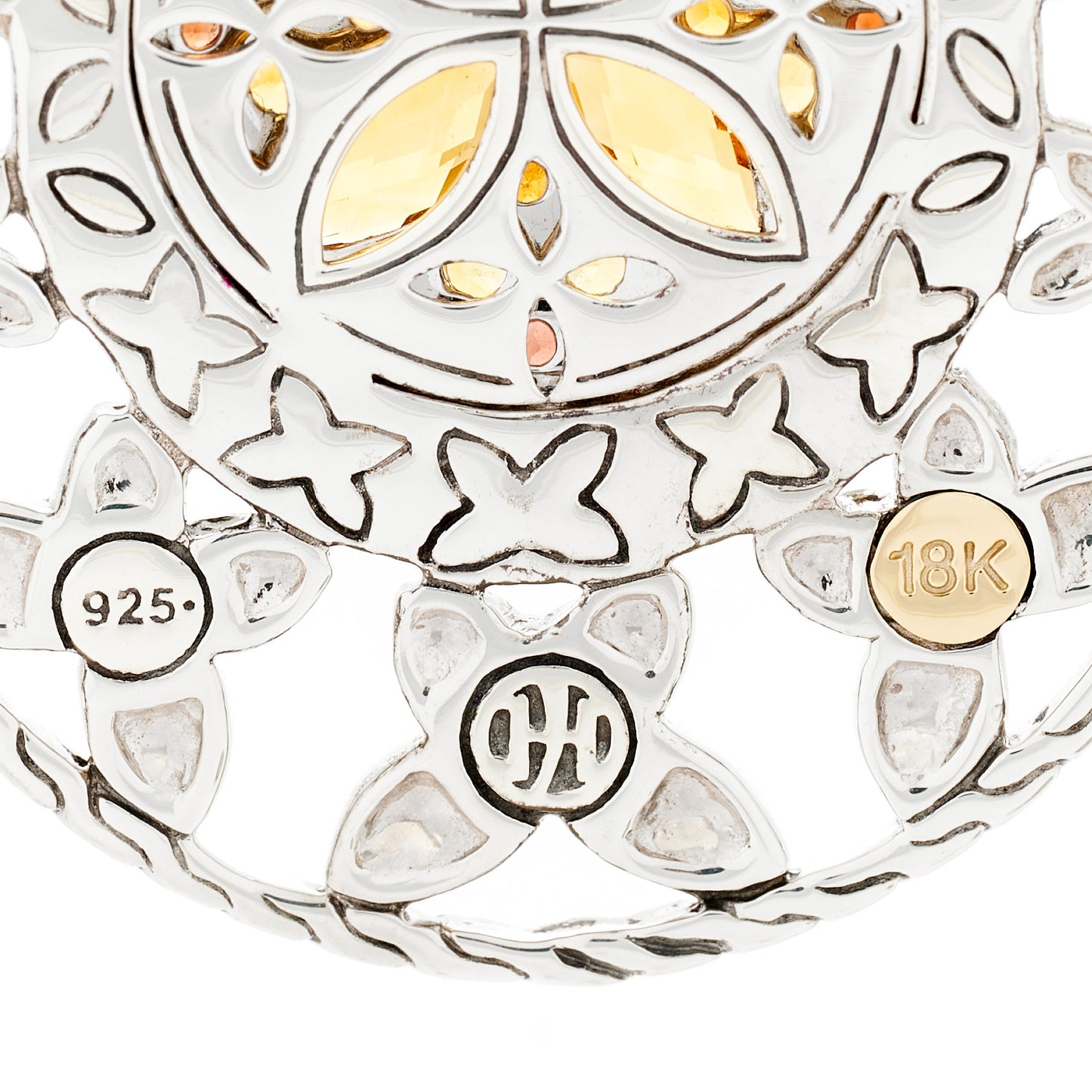 Sterling Silver 18K Yellow Gold Citrine Garnet Kawung Round Pendant