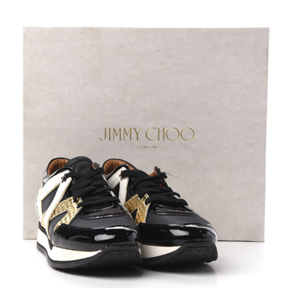 Jimmy Choo Canvas Patent Calfskin London Low Top Sneakers 36 Black Gold 12 of 12
