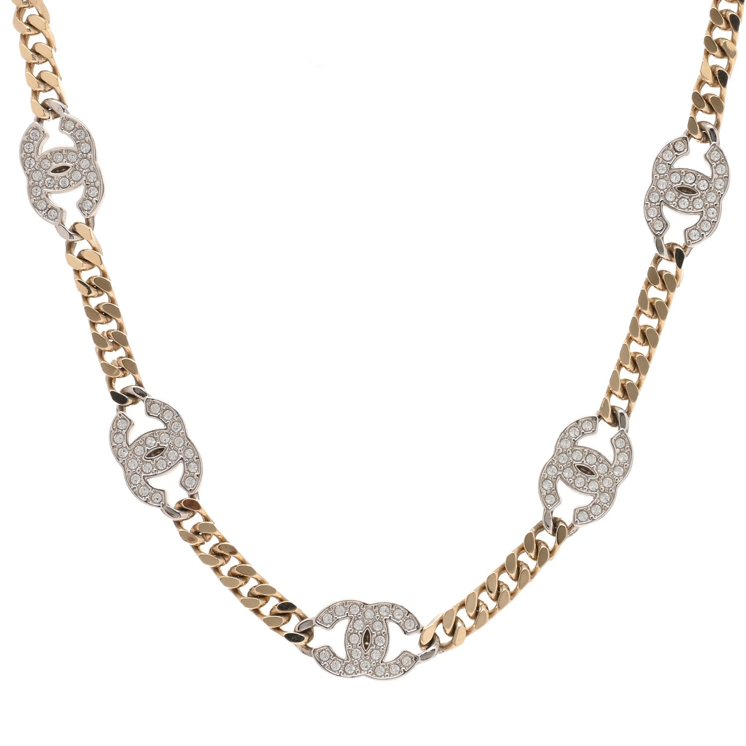 Chanel Crystal Chain CC Choker Gold Silver 1 of 3