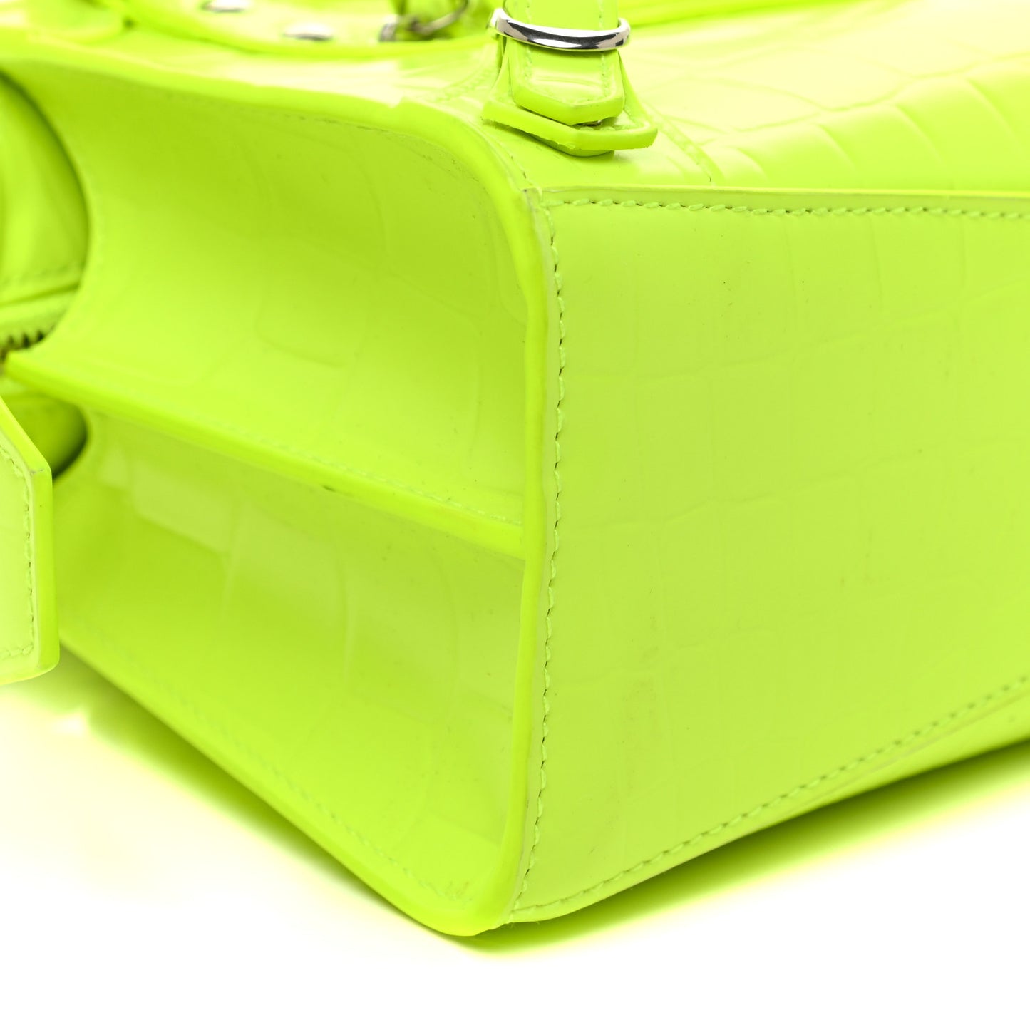 Semi Shiny Calfskin Crocodile Embossed Neo Classic Silver Hardware Mini City Fluo Yellow