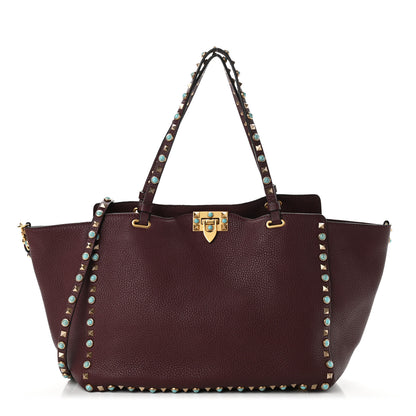 Valentino Garavani Pebbled Calfskin Turquoise Medium Rockstud Rolling Tote Rubin 1 of 10