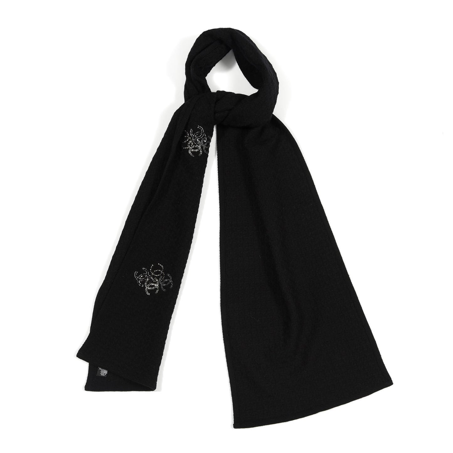 Cashmere Crystal Logo Scarf Black