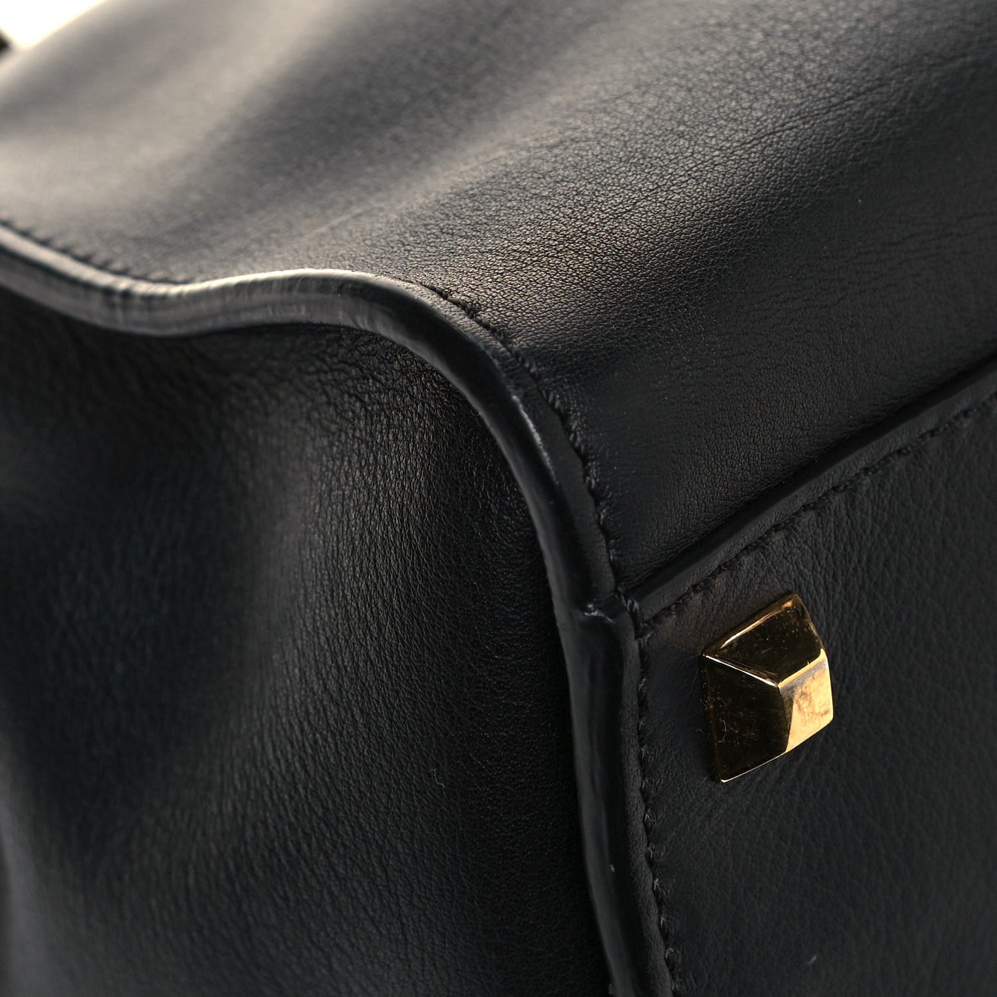 Vitello Seta Gold Studded Medium Peekaboo Iconic Satchel Black