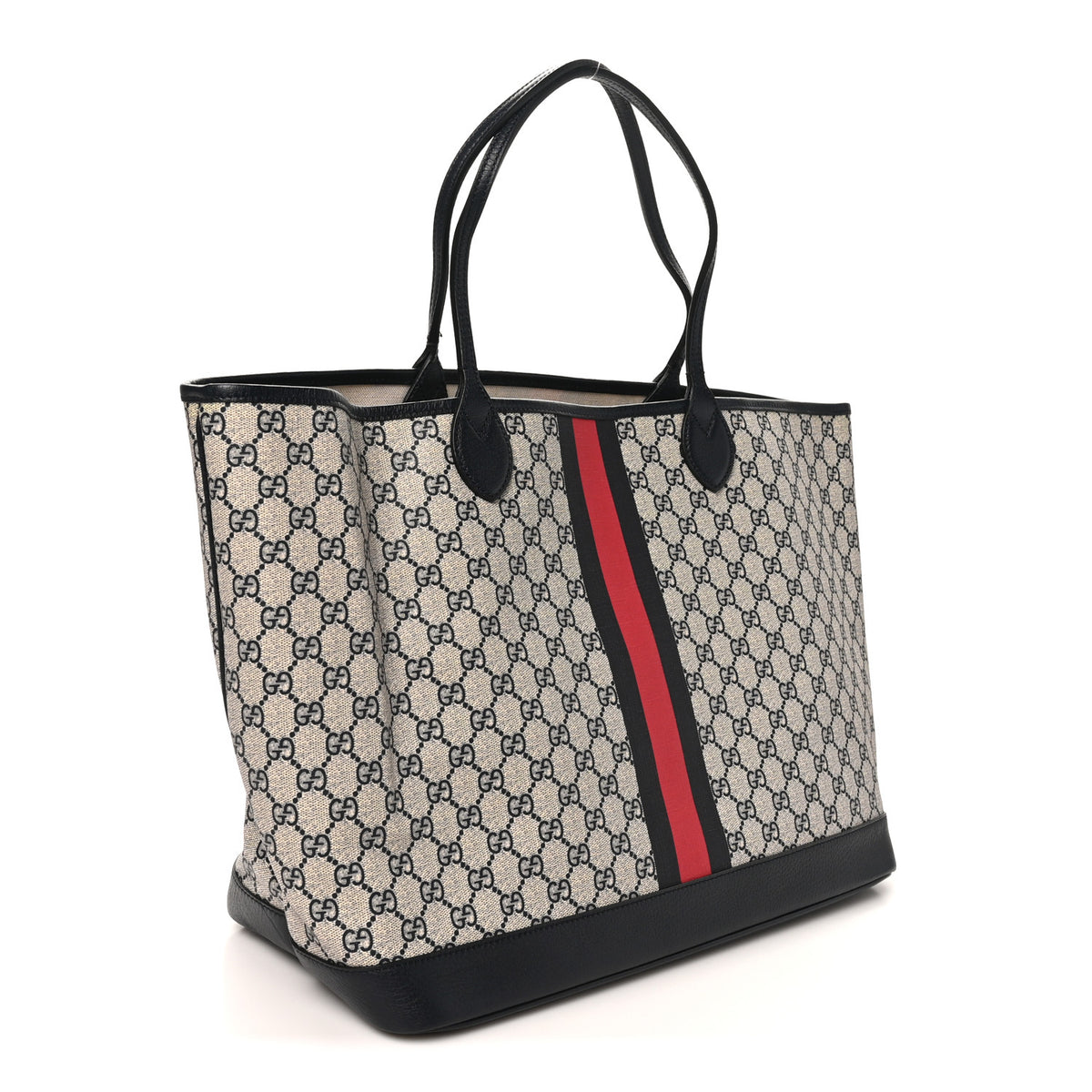 Gucci GG Supreme Monogram Textured Dollar Calfskin Web Large Ophidia Tote Beige Blue 4 of 12