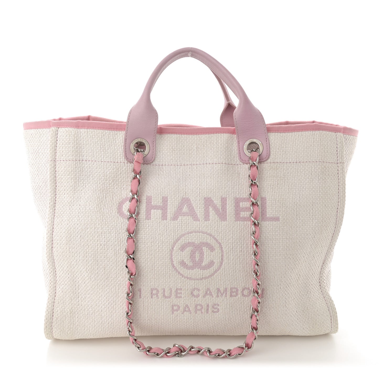 Woven Straw Raffia Medium Deauville Tote Pink