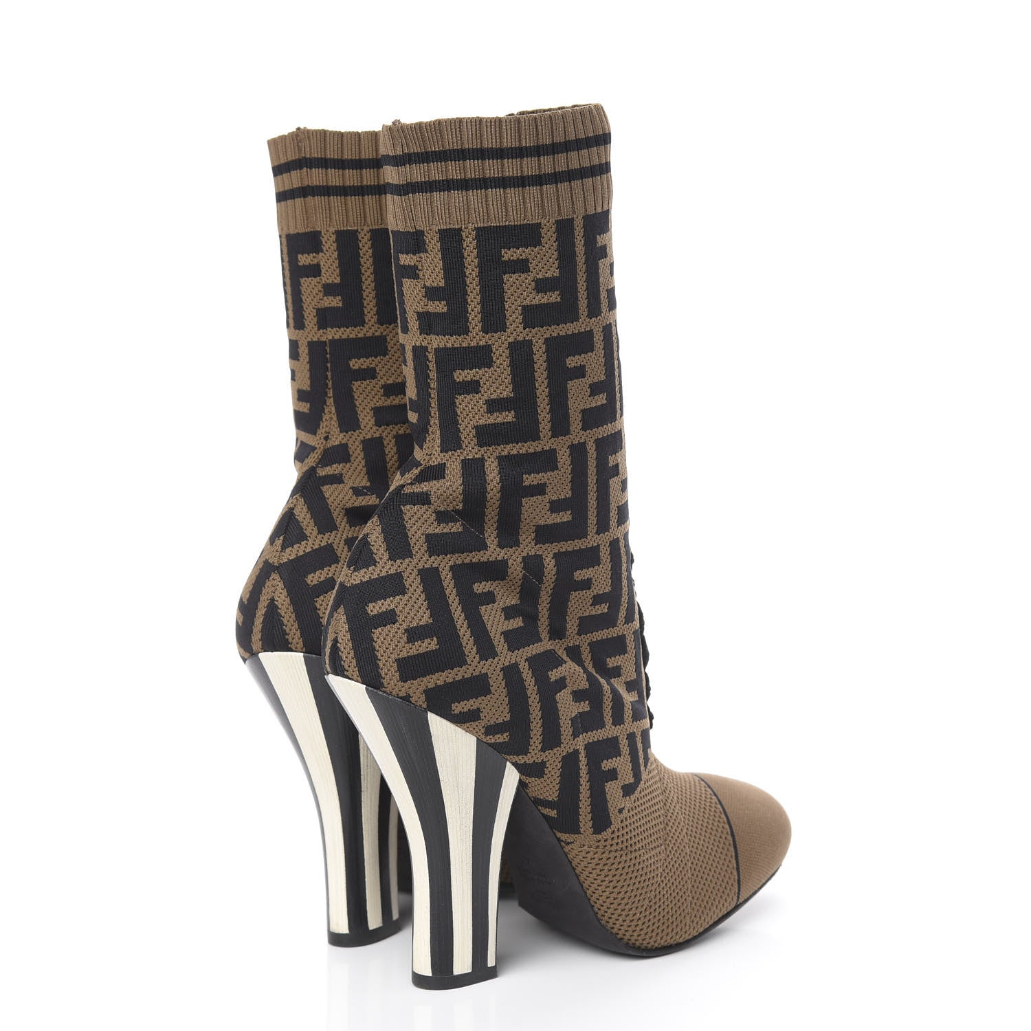 Fendi Stretch Fabric Jacquard FF Rockoko 105mm Sock Boots 41 Tobacco 4 of 7