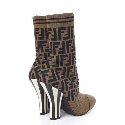 Fendi Stretch Fabric Jacquard FF Rockoko 105mm Sock Boots 41 Tobacco 4 of 7