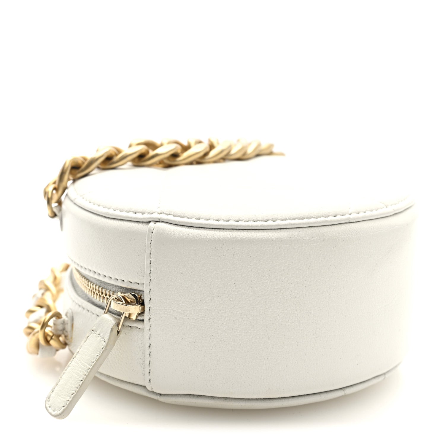 Chanel Shiny Goatskin Quilted Chanel 19 Round Clutch With Chain White 4 of 10