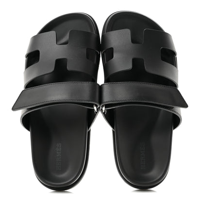 Hermes Calfskin Womens Chypre Sandals 36.5 Black 2 of 9