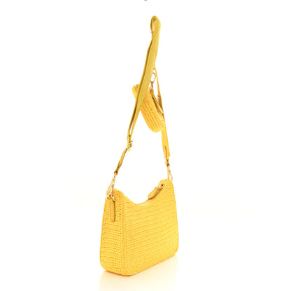 Prada Yarn Raffia Effect Crochet Re-Edition 2005 Shoulder Bag Giallo 3 of 11