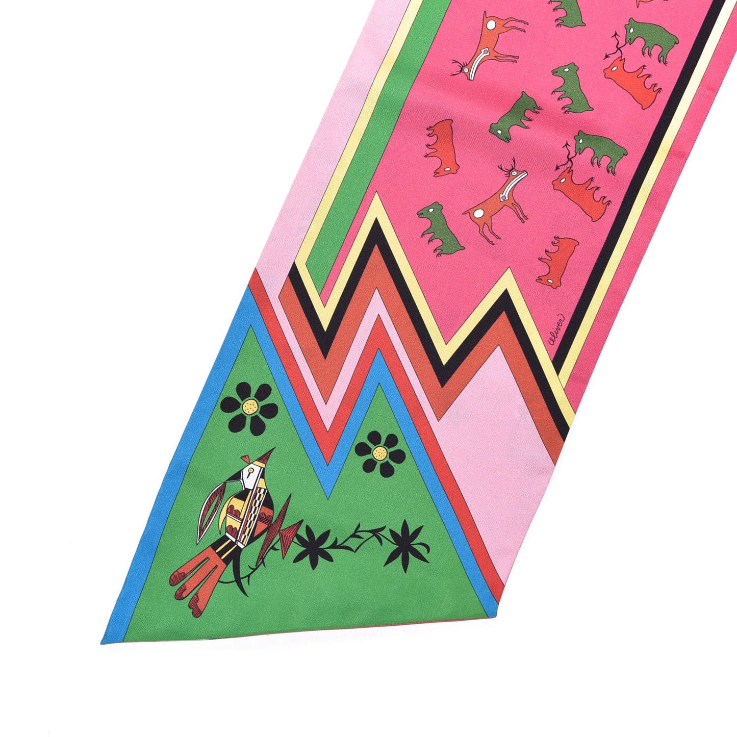 Silk Kachinas Maxi Twilly Rose Vert Bleu