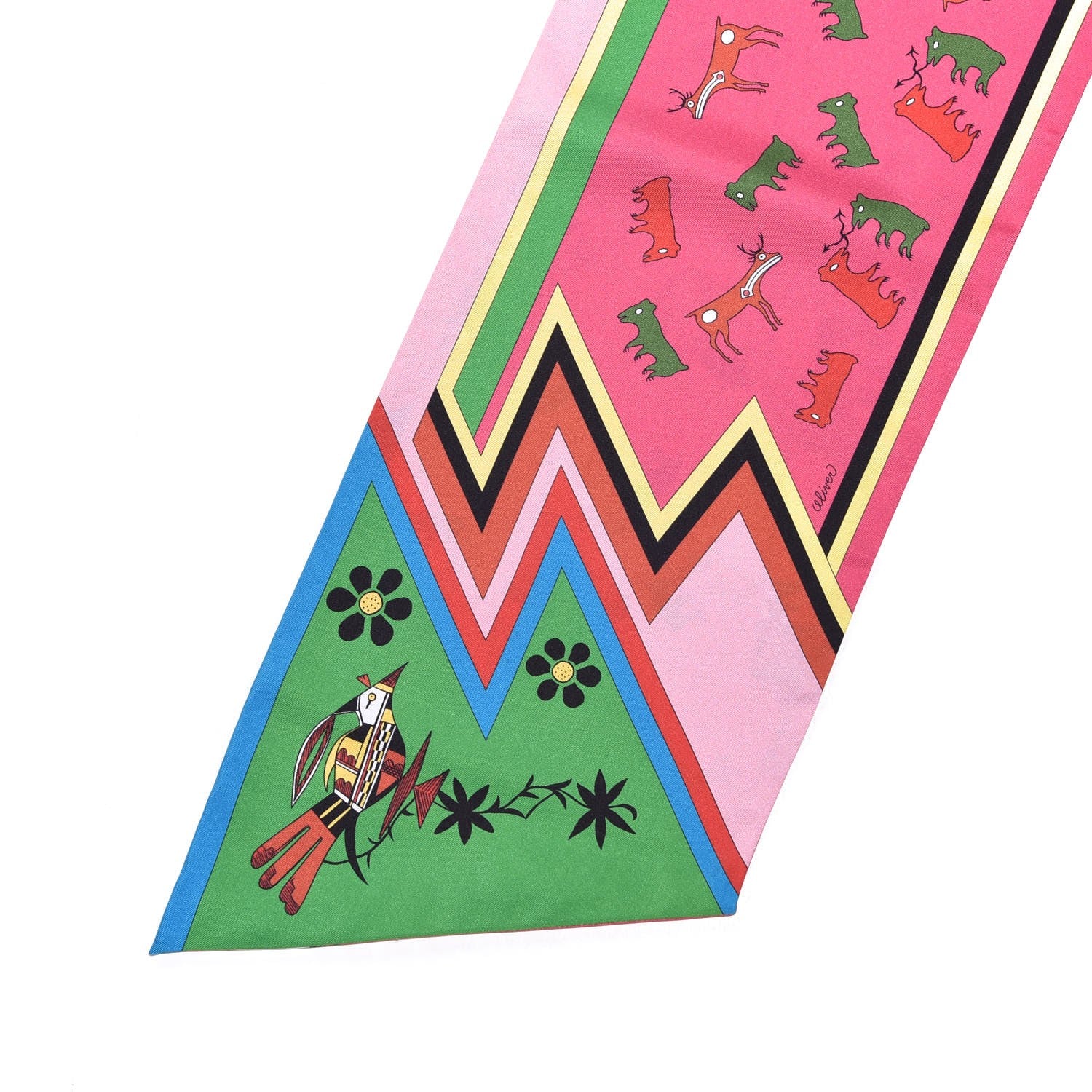 Hermes Silk Kachinas Maxi Twilly Rose Vert Bleu 4 of 7