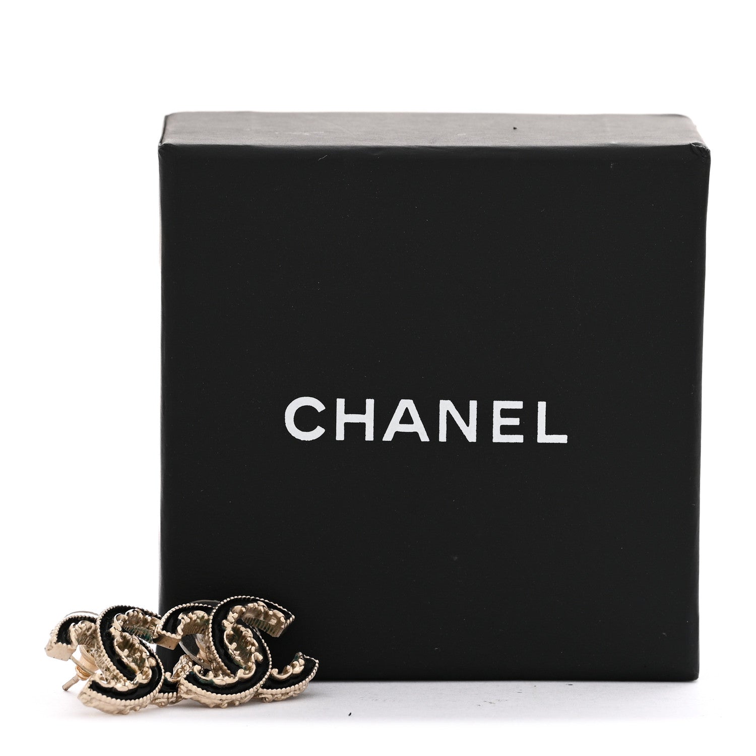 Chanel Enamel CC Baroque Earrings Black Gold 5 of 5
