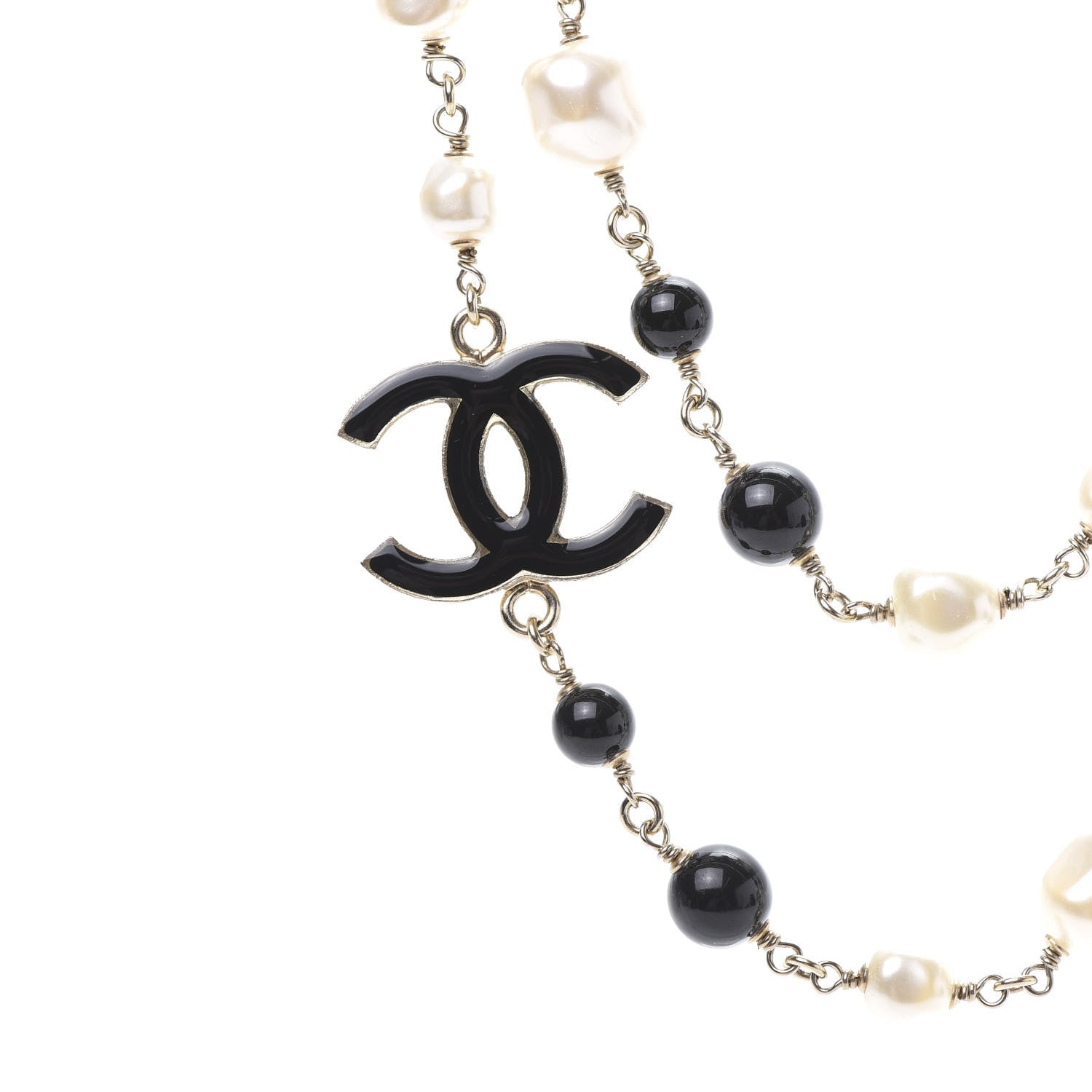 Chanel Pearl Bead Enamel CC Long Necklace Black Gold 4 of 6
