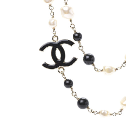 Chanel Pearl Bead Enamel CC Long Necklace Black Gold 4 of 6