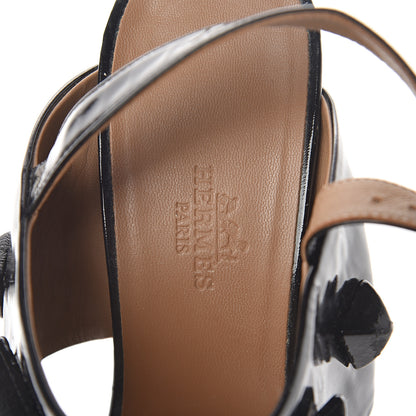 Hermes Patent Calfskin Studded Sandals 39.5 Black 5 of 7