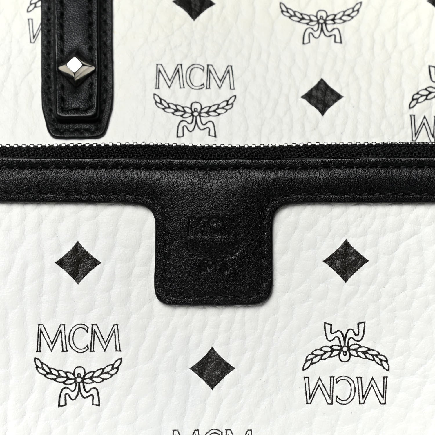 MCM Visetos Medium Anya Zip Top Shopper Tote White 9 of 15