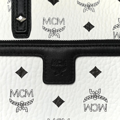 MCM Visetos Medium Anya Zip Top Shopper Tote White 9 of 15