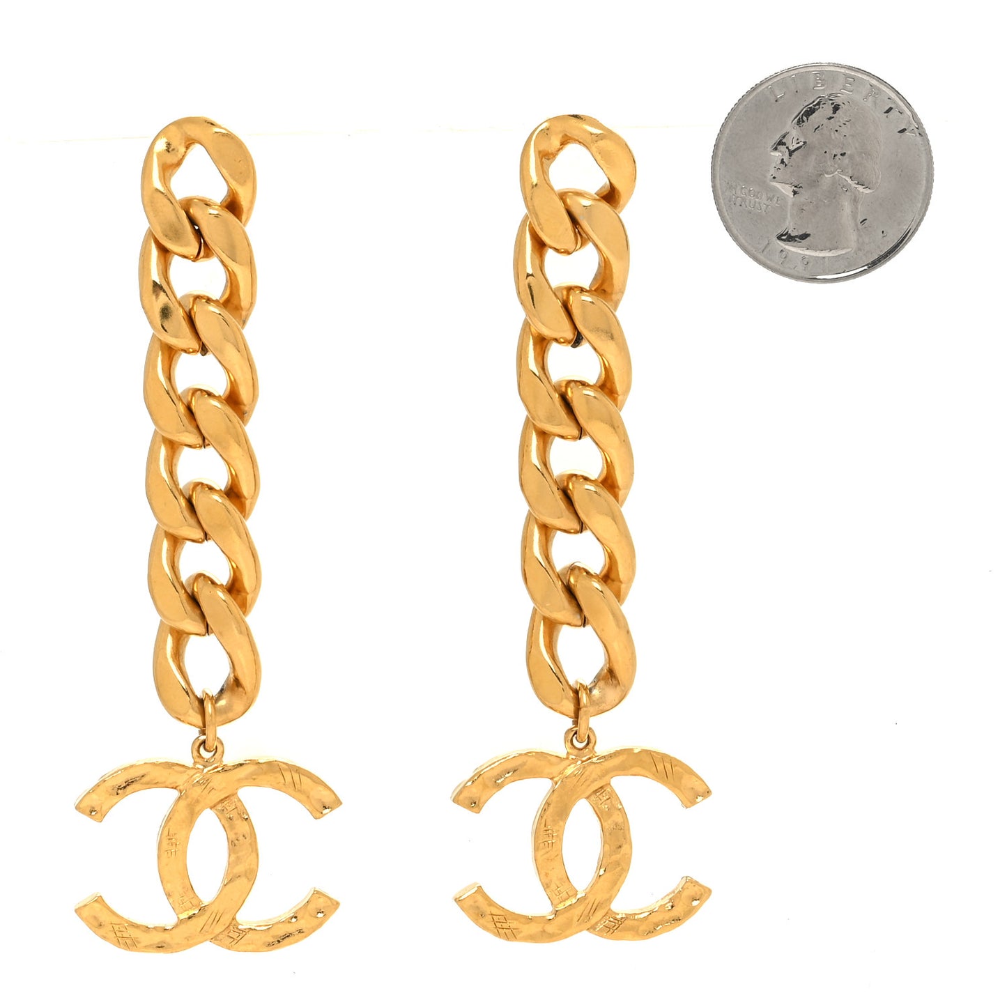 Metal CC Pick Drop Earrings Gold