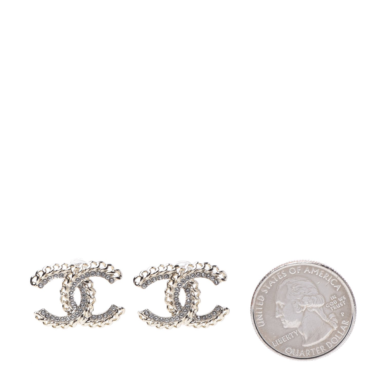 Chanel Crystal Chain CC Earrings Gold 2 of 5
