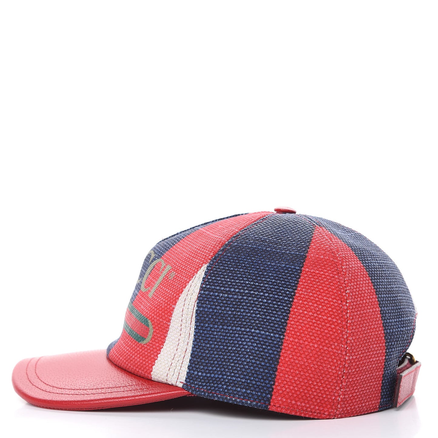 Canvas Textured Calfskin Sylvie Stripe Logo Baseball Hat L White Red