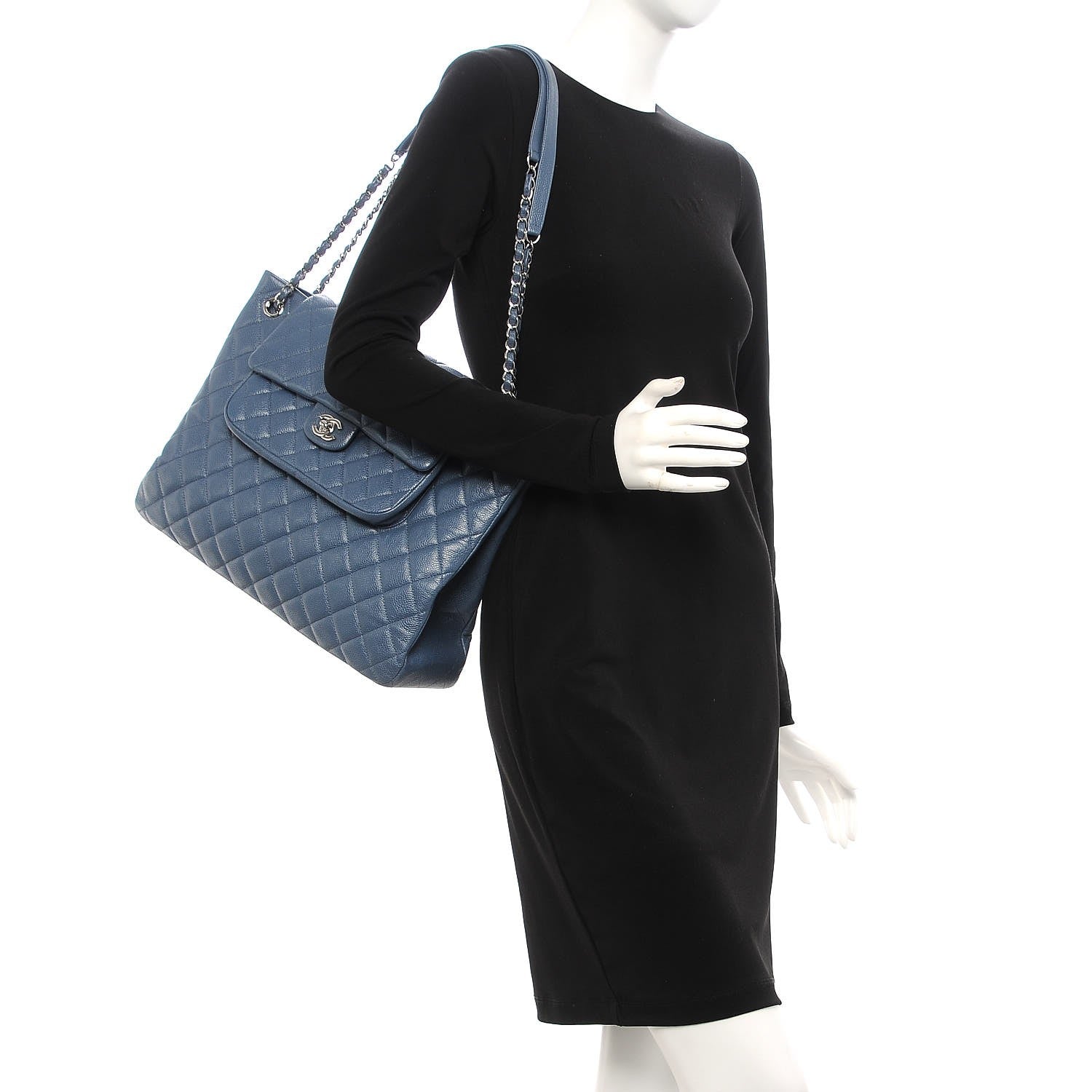 Chanel Caviar Quilted Flap Tote Blue 2 of 9