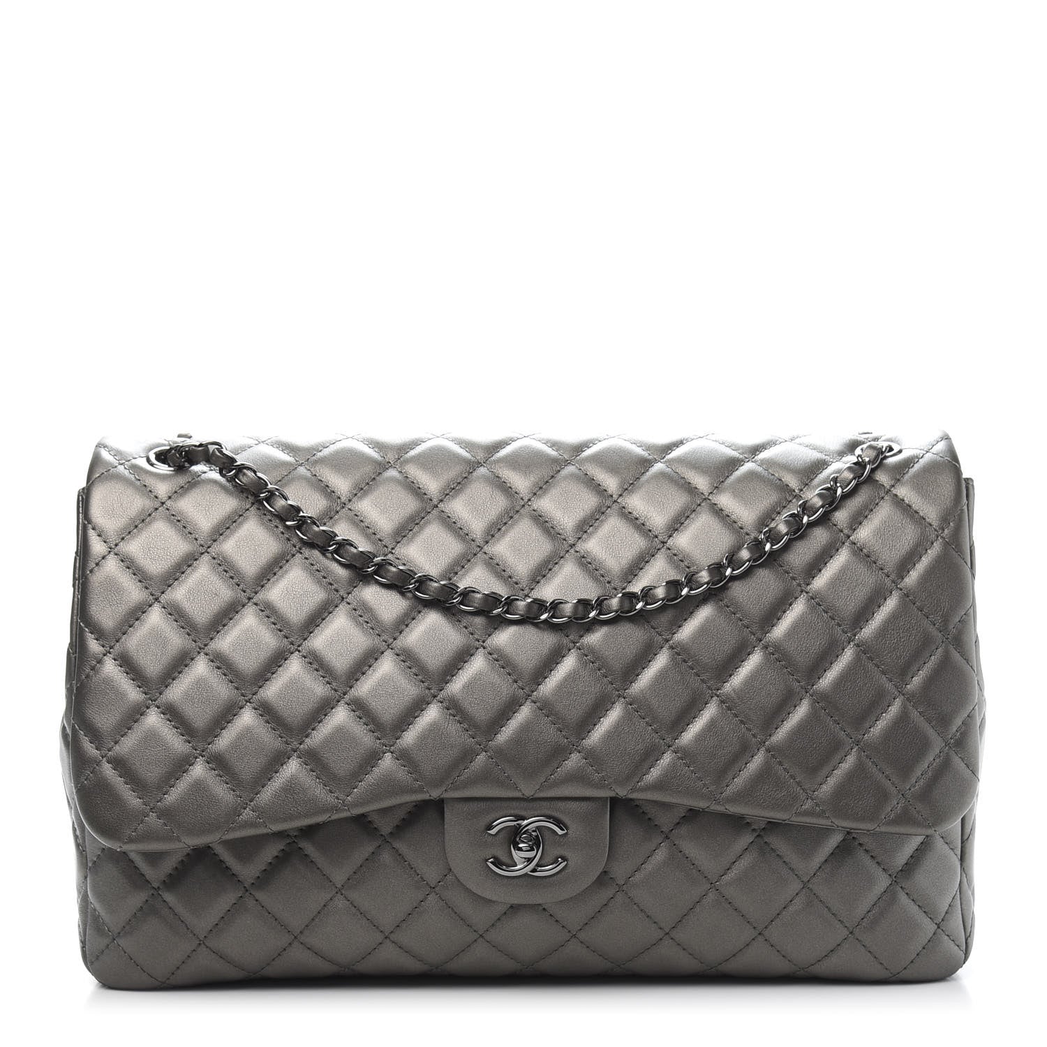 Chanel Metallic Calfskin Quilted Small XXL Travel Flap Bag Dark Silver 1 of 11