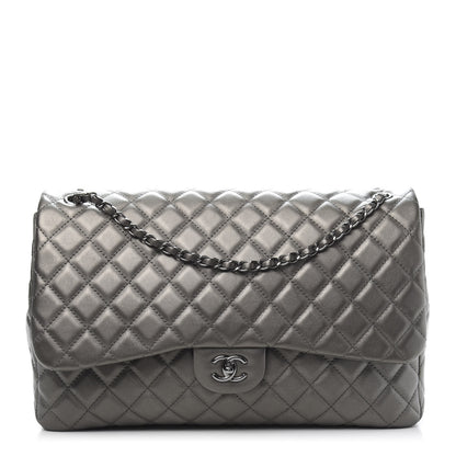 Chanel Metallic Calfskin Quilted Small XXL Travel Flap Bag Dark Silver 1 of 11