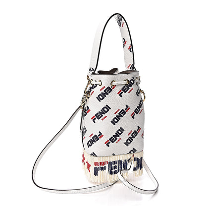 Fendi X FILA Calfskin F is Fendi Mania Fringe Mini Mon Tresor Bucket Bag White 3 of 11