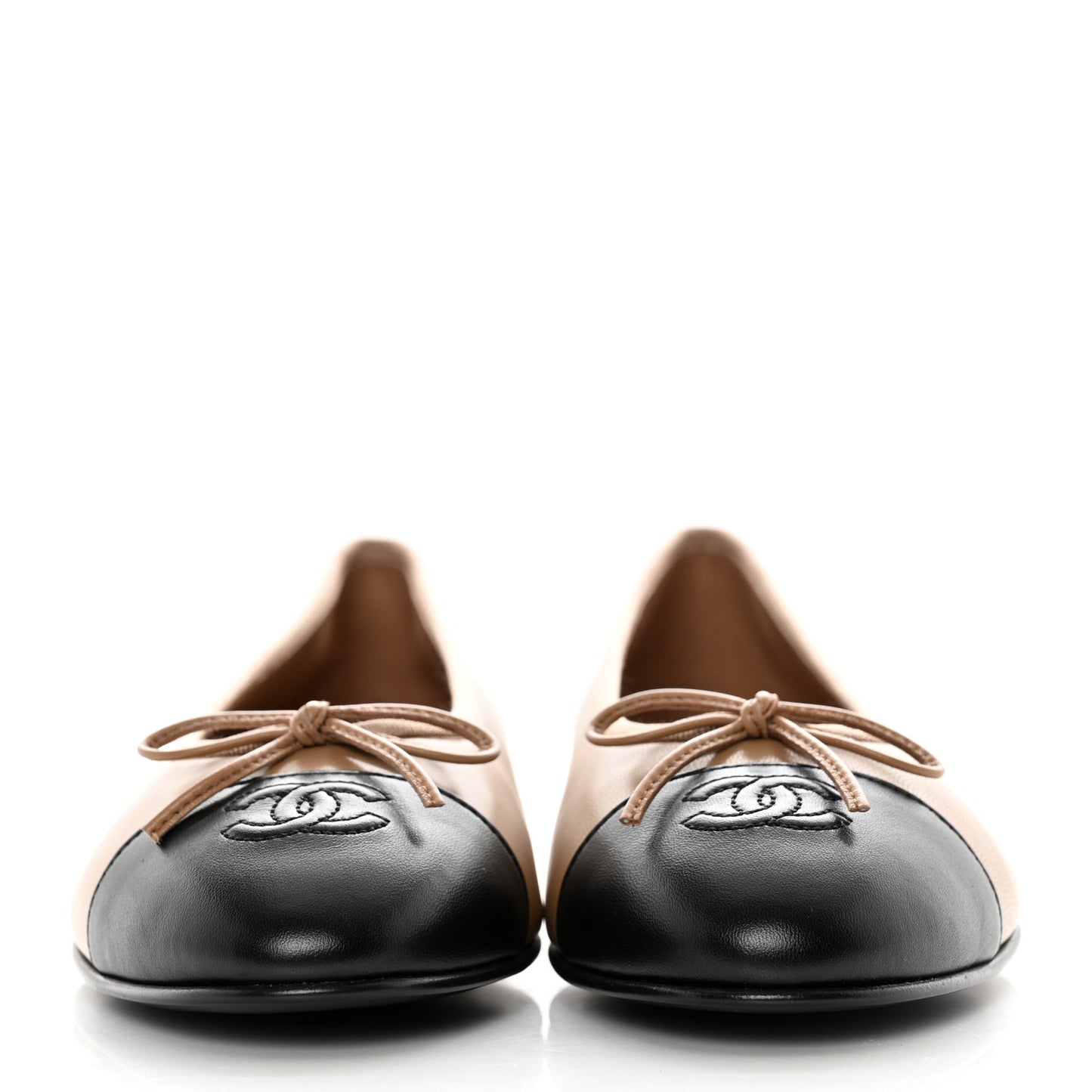 Lambskin Cap Toe CC Ballerina Flats 41 Dark Beige Black