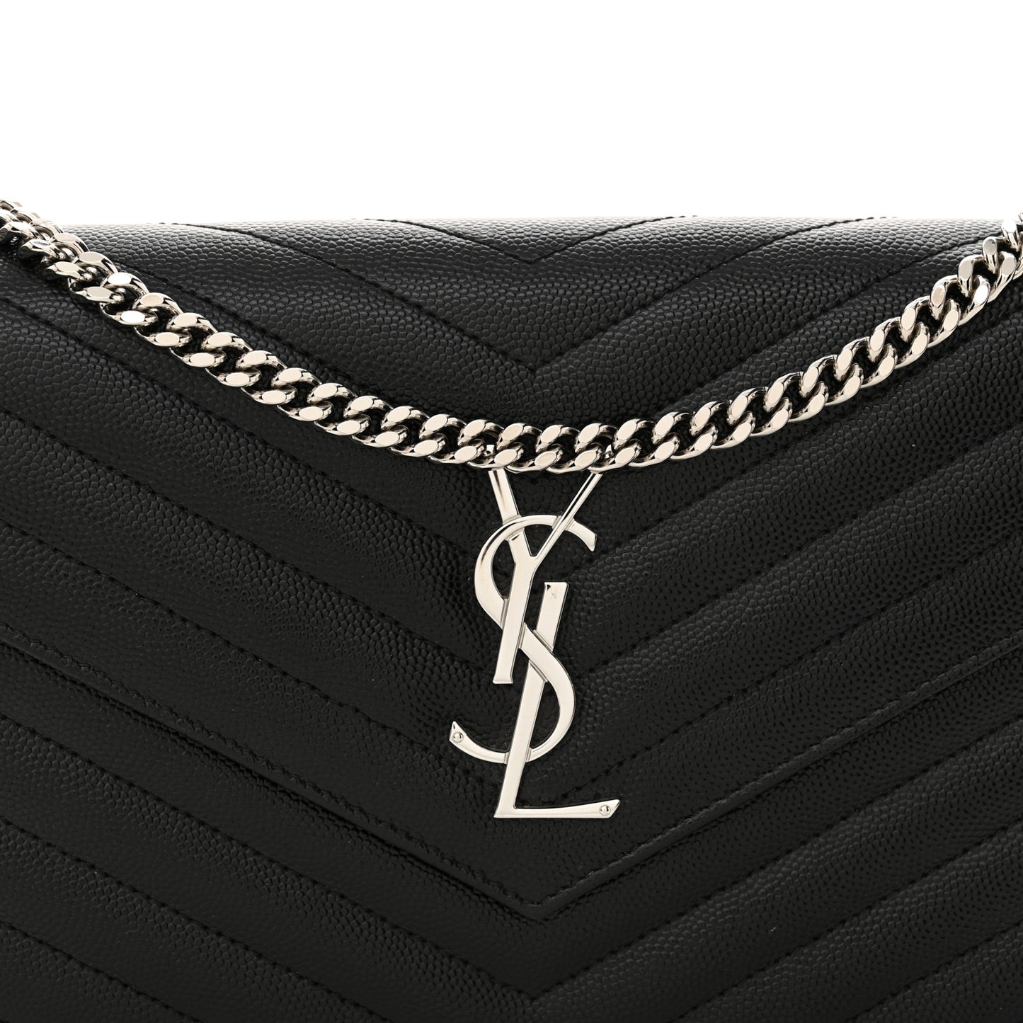 Grain De Poudre Matelasse Chevron Monogram Chain Wallet Black