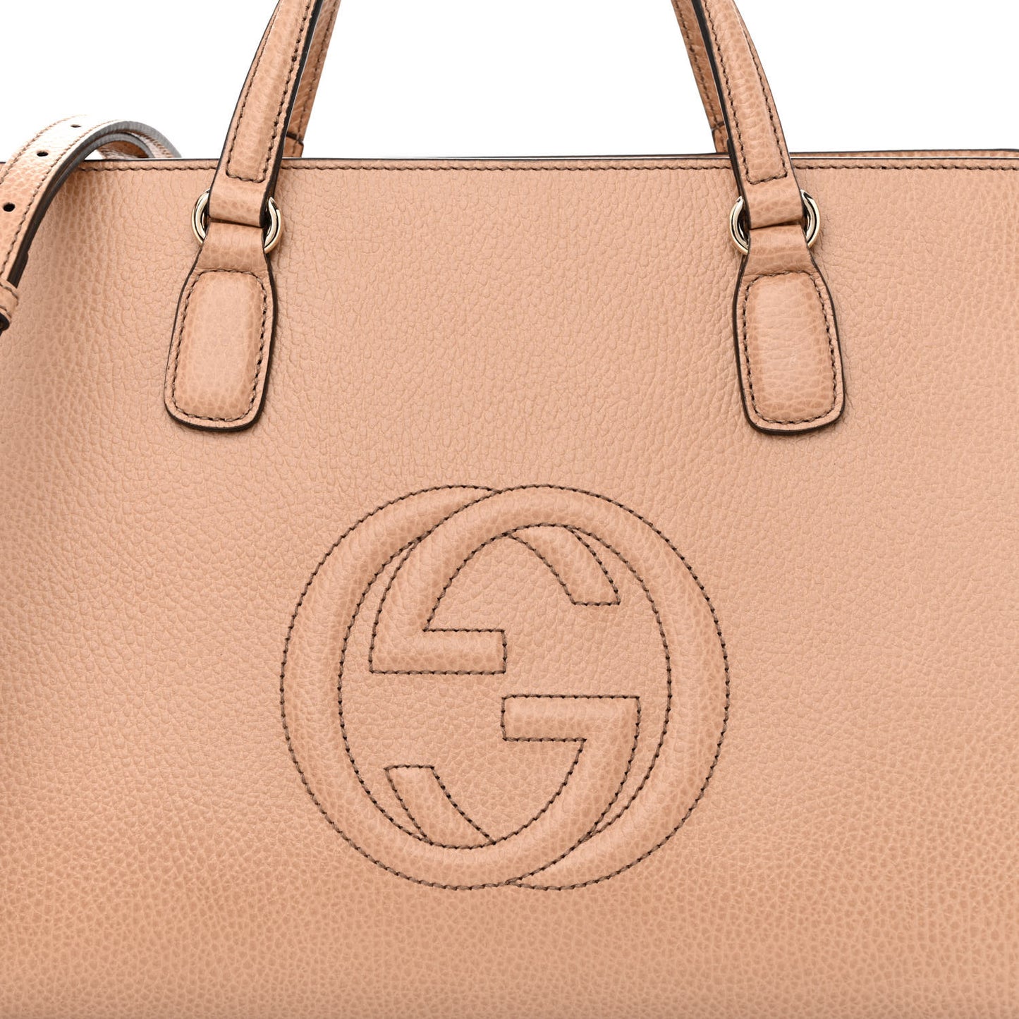 Pebbled Calfskin Medium Soho Top Handle Satchel Beige