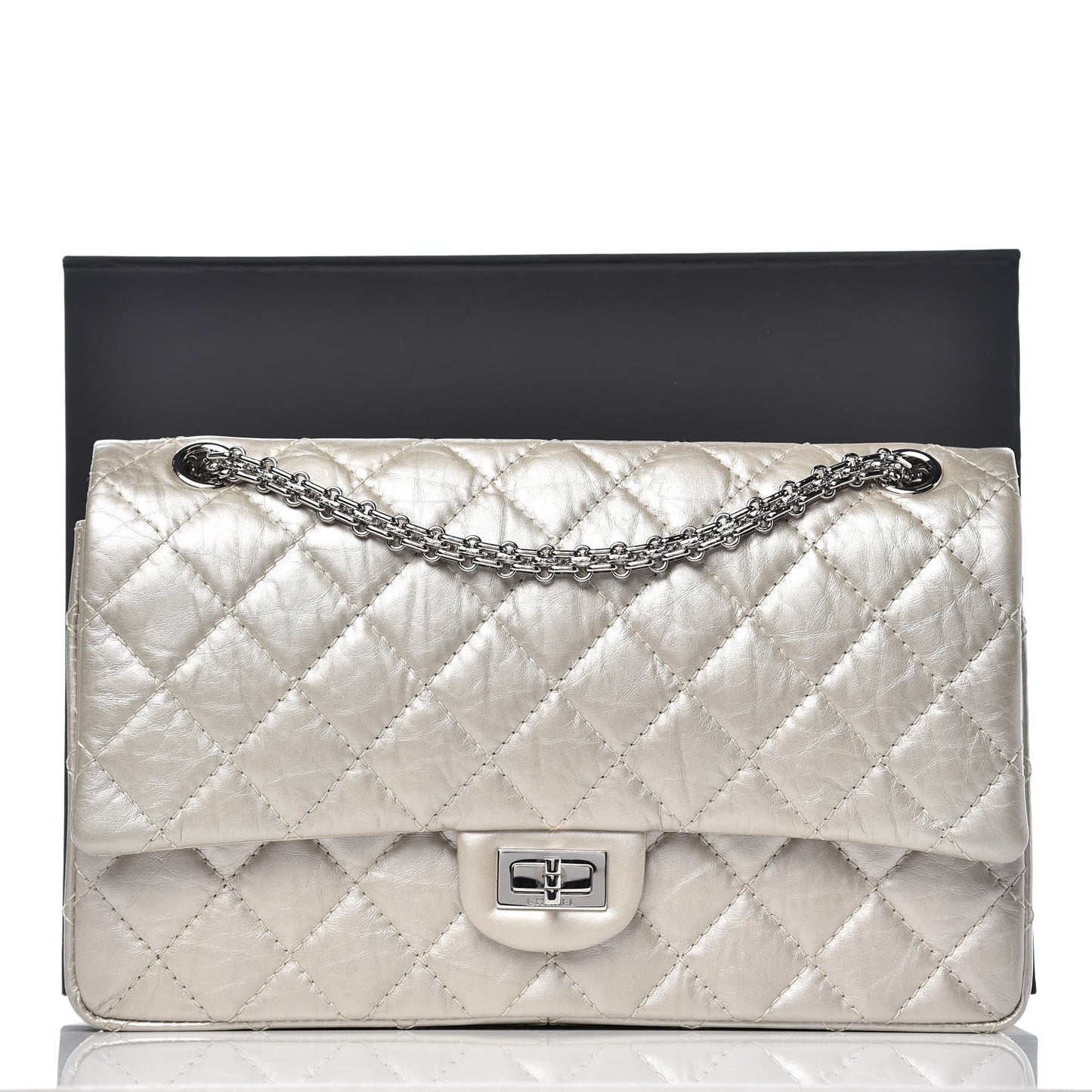 Metallic Aged Calfskin Quilted 2.55 Reissue 226 Flap Silver