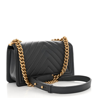 Chanel Caviar Chevron Quilted Medium Boy Flap Dark Grey 3 of 12